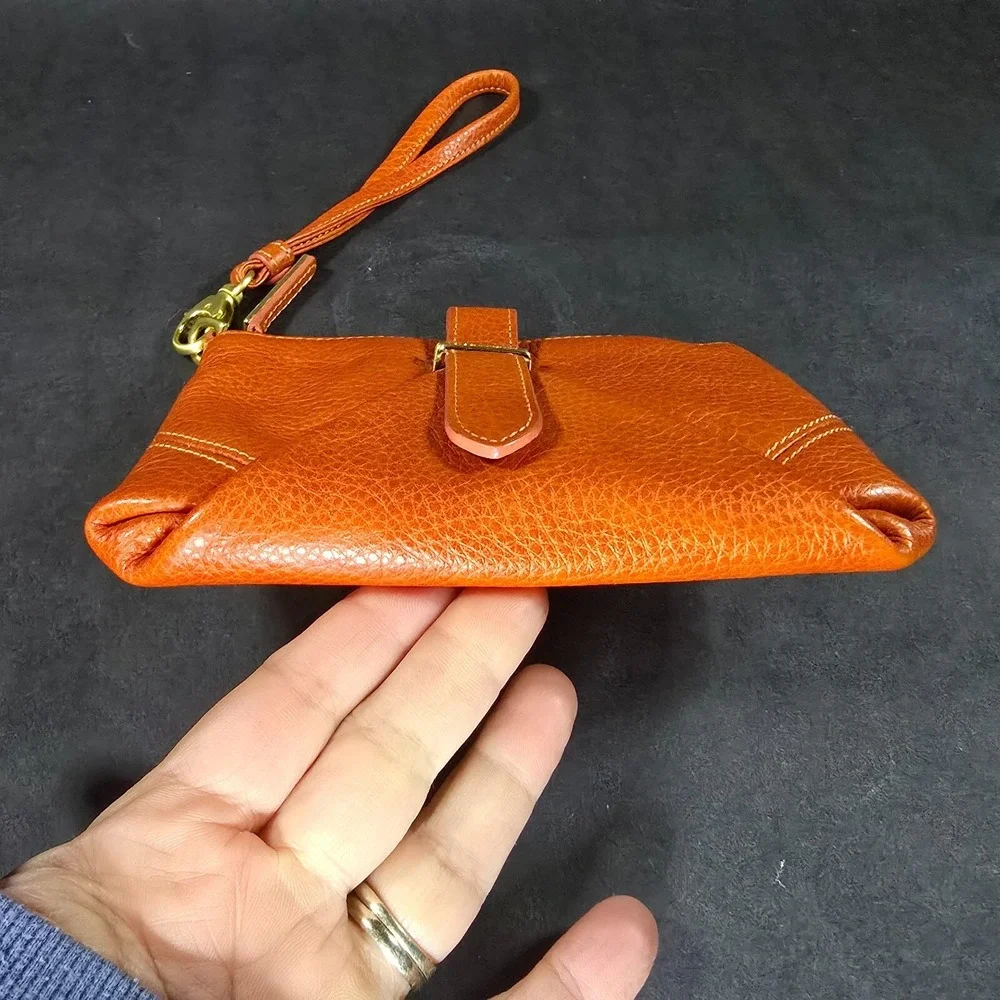 Brahmin Orange Leather Zippered Wristlet Purse Wallet